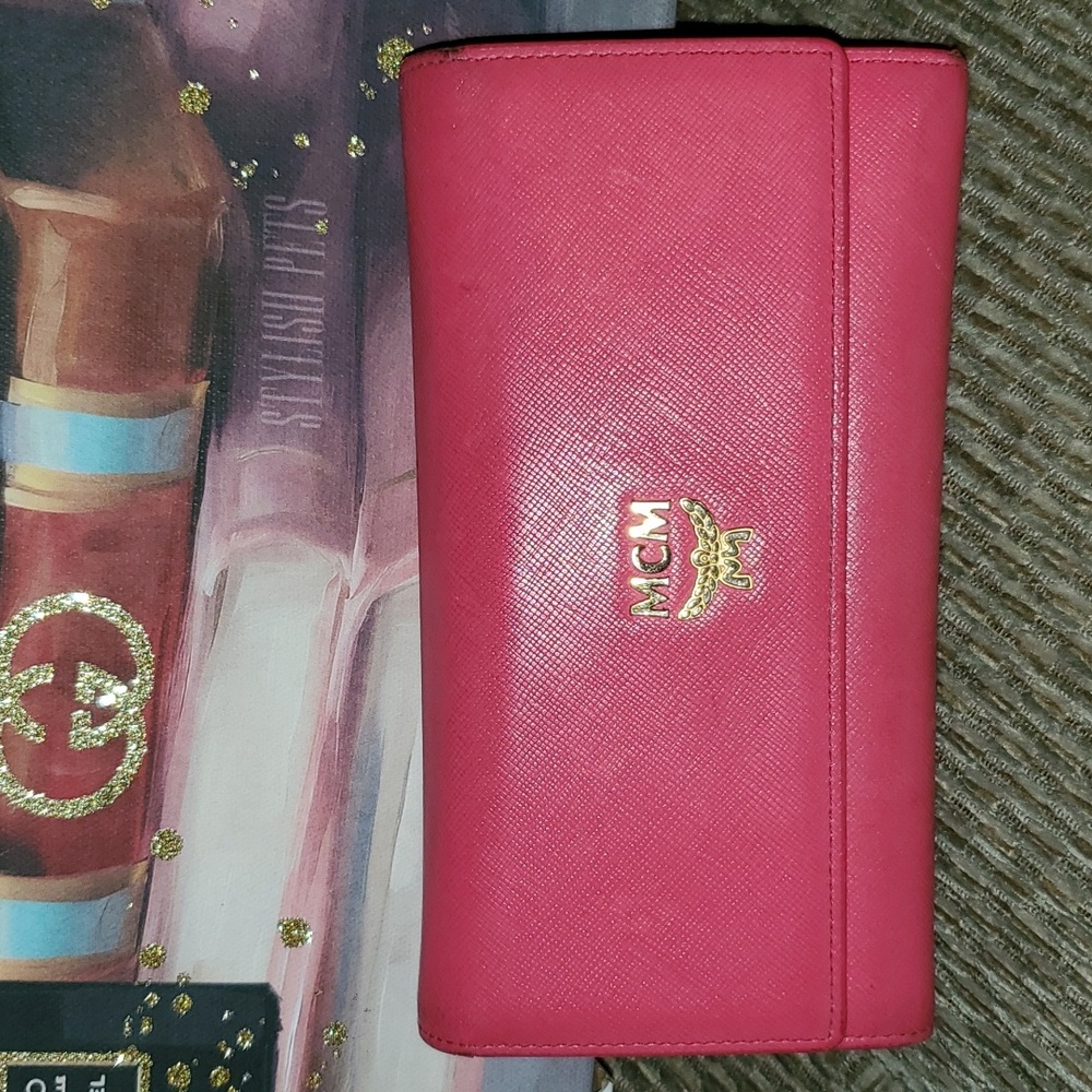 Authentic MCM wallet Pink with orange inside